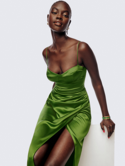 reformation silk dress green The Riviera Crochet Mini main image 0