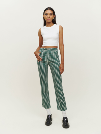 Reformation Cynthia Striped High Rise Straight Jeans In Sycamore Stripe