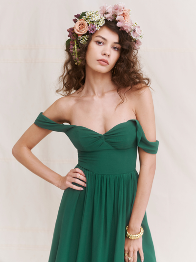 reformation violet off the shoulder dress Reformation Violet Dress In Emerald