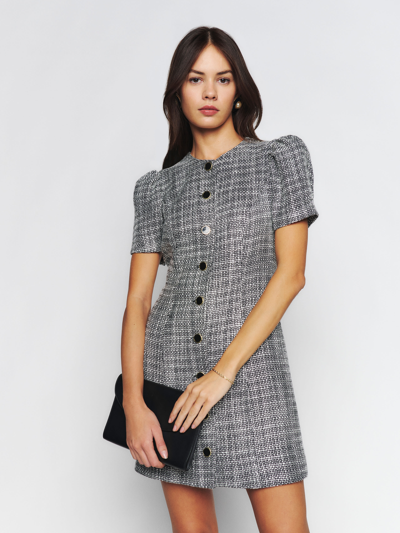Reformation Olivette Tweed Mini Dress In Black / White Tweed | ModeSens