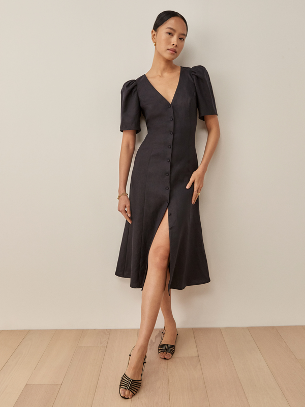 Linen Dress Reformation Black Wrap Dress Reformation Newbury Linen Dress In  Black ModeSens