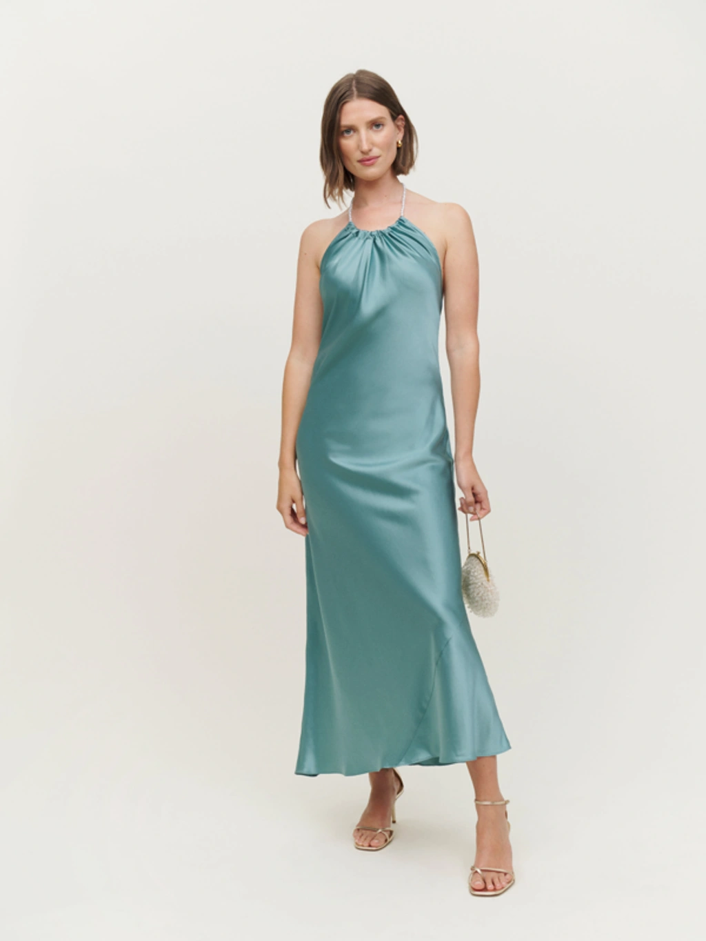 marixa silk dress Reformation Marixa Silk Dress In Verdigris