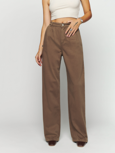 Reformation Montauk Pleated High Rise Twill Pants In Mushroom