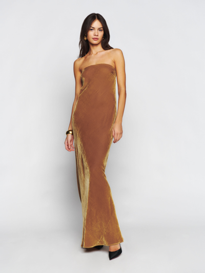 Reformation Sylvania Velvet Dress In Gold