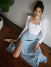 Reformation Zoe Floral-print Crepe Midi Skirt In Azzurro