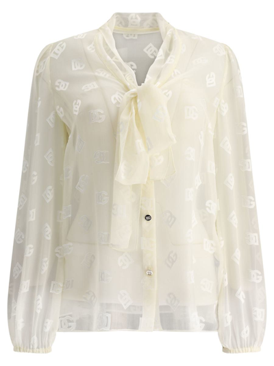 Dolce & Gabbana Dg Millennials Pussybow Blouse In Beige