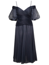 Zimmermann Black Off-shoulder Pleated Midi Dress In Blu