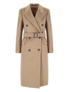 Tagliatore Waist Belted Buttoned Long Lapel Jacket In Beige