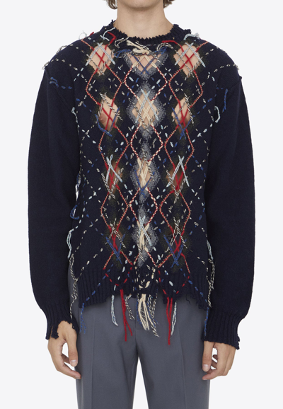 Maison Margiela Cut-out Knit Sweater In Navy