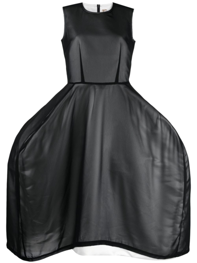 Comme Des Garçons Voluminous-skirt Sheer-overlay Dress In Black X Black