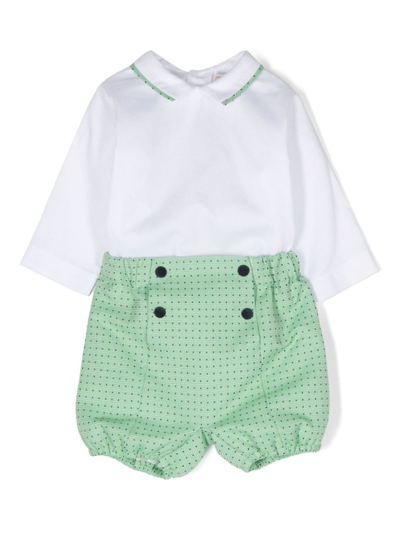 La Stupenderia Green Suit For Baby Boy With Polka Dots In White