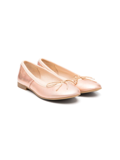 Pom D'api Kids' Metallic-effect Leather Ballerina Shoes In Orange