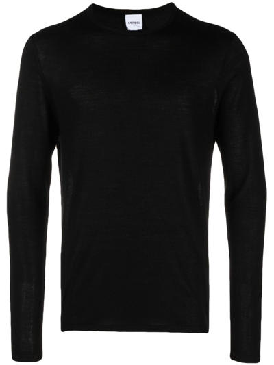 Aspesi Fine-knit Crew-neck Sweatshirt In Black