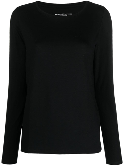 Majestic Boat-neck Long-sleeve T-shirt In Black