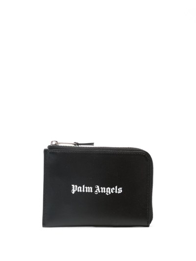 Palm Angels Zip Portacarte Logo In Black