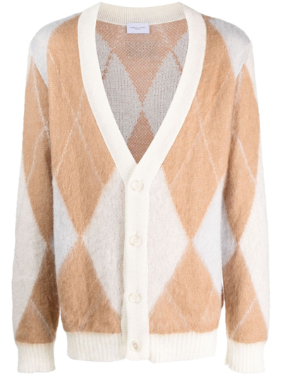 Family First Argyle-pattern V-neck Cardiagan In Beige