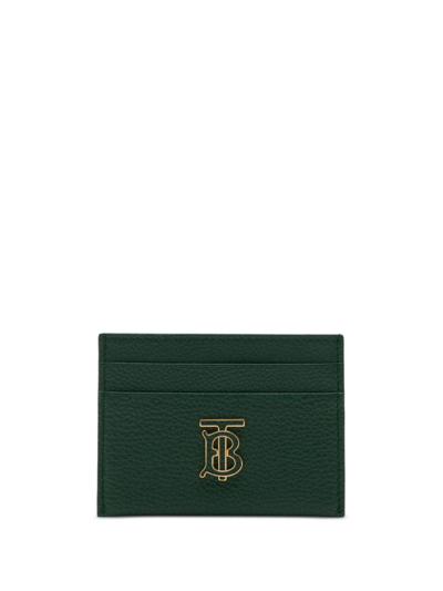Burberry Tb-plaque Grained-leather Cardholder In Green