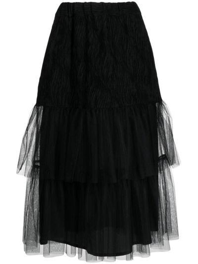 Noir Kei Ninomiya Tiered Tulle Midi Skirt In Black