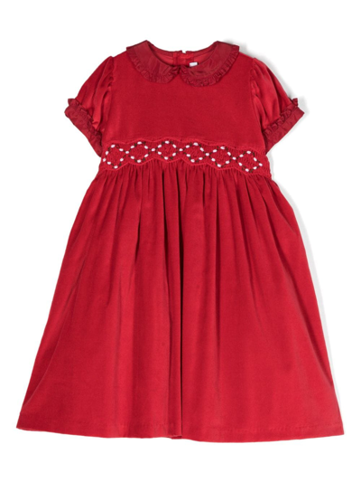 Mariella Ferrari Kids' Ruffled-detail Velvet Cotton Dress In Red