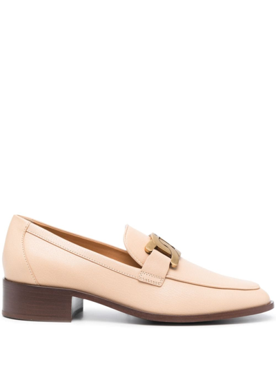 Tod's Chain-link Leather Loafers In Neutrals