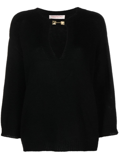 Valentino Rockstud-embelished Cashmere Jumper In Black