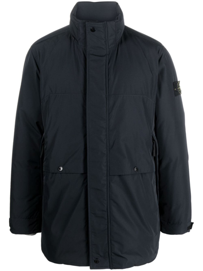 Stone Island Padded Nylon Parka Coat In Blue
