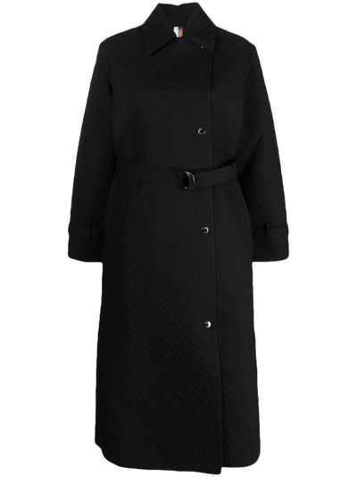 Hugo Boss Single-breasted Belted Trench Coat In Black