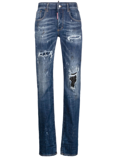Dsquared2 Mid-rise Distressed Jeans In Blue
