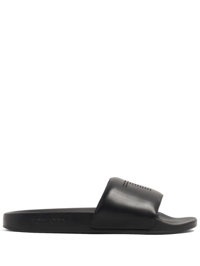 Tom Ford Perforated-logo Leather Slides In Black