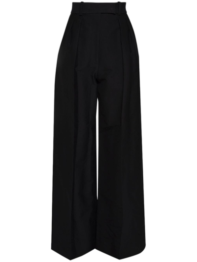 Khaite Cessie Pleated Woven Wide-leg Pants In Black