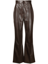 Nanushka Leena Long Sleeved Faux Leather Shirt In Brown