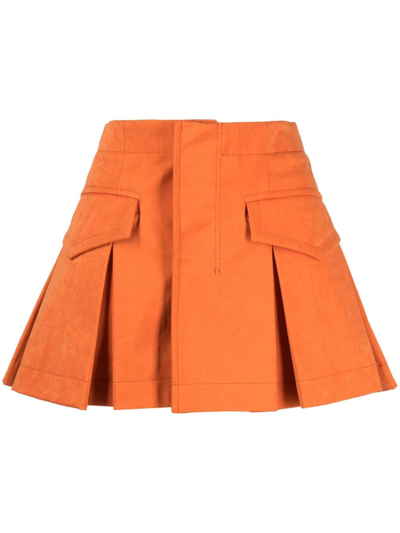 Sacai Box-pleated Mini Shorts In Orange