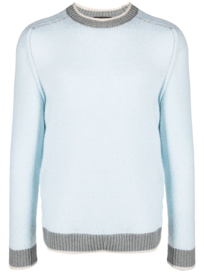 Peserico Contrasting-trim Fine-knit Jumper In Blue