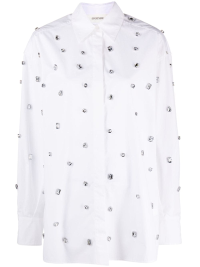 Sportmax Crystal-embellished Cotton Shirt In Bianco