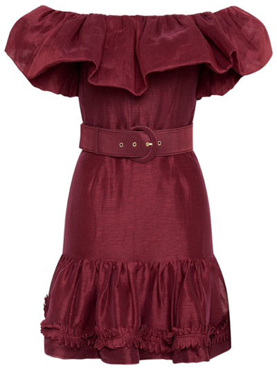Rebecca Vallance -  Bordeaux Off Shoulder Mini Dress  - Size 16 In Red