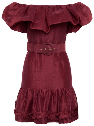 Rebecca Vallance -  Bordeaux Off Shoulder Mini Dress  - Size 16 In Burgundy