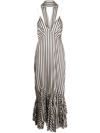 Khaite Women's Candita Stiped Satin Fishtail Maxi Dress In Brown