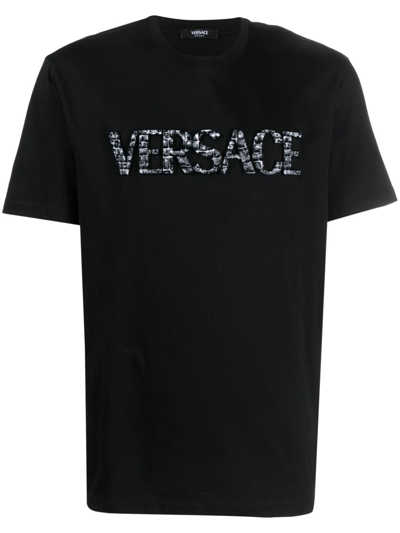 Versace Logo 贴花棉t恤 In Black