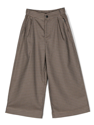 Molo Kids' Check-pattern Flared Trousers In Neutrals