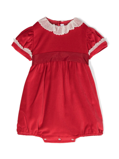 Mariella Ferrari Babies' Lace-trim Velvet Cotton Shorties In Red