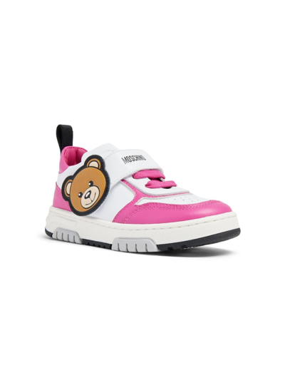 Moschino Kids' Teddy Bear Leather Sneakers In White