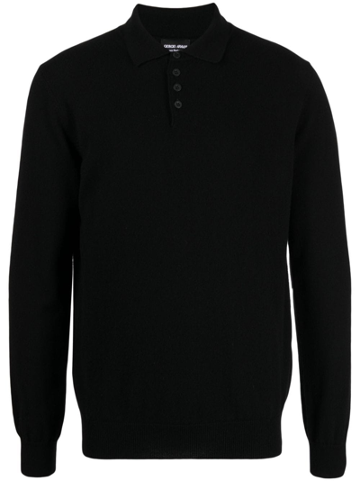 Giorgio Armani Polo-collar Cashmere Jumper In Black