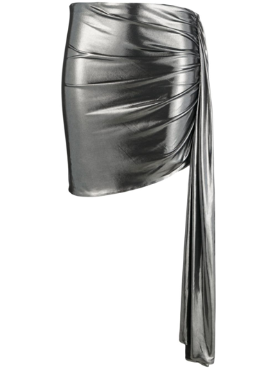 Magda Butrym Metallic Ruched Miniskirt In Silver