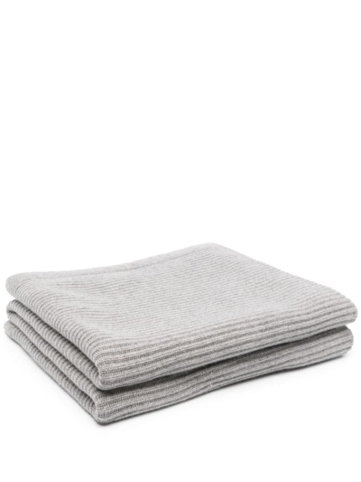 Brunello Cucinelli Ribbed-knit Cashmere Blanket In Grey