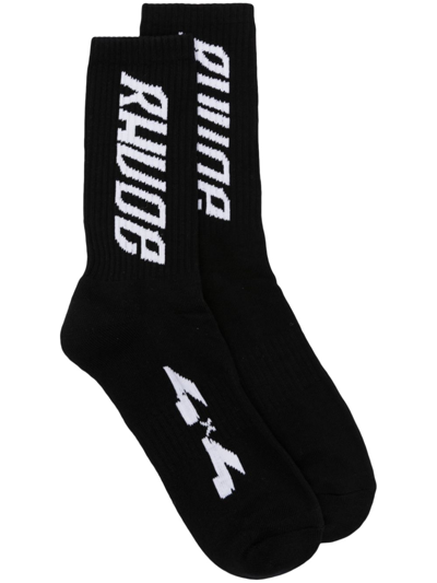 Rhude Ribbed Logo-jacquard Cotton-blend Socks In Black And White