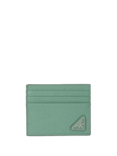 Prada Triangle-logo Leather Cardholder In Green