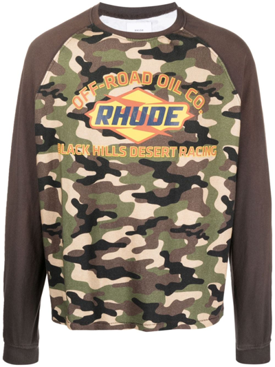 Rhude Logo And Camouflage-print Cotton-jersey T-shirt In Green