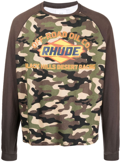 Rhude Logo And Camouflage-print Cotton-jersey T-shirt In Green Camouflage