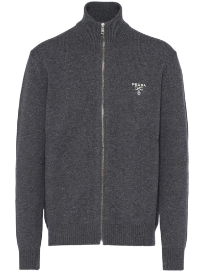 Prada Logo-embroidered Cashmere Sweatshirt In Grey