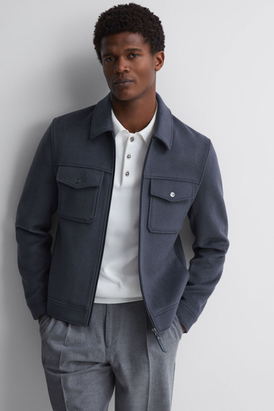 Reiss Peridoe - Airforce Blue Wool Zip Through Jacket, M